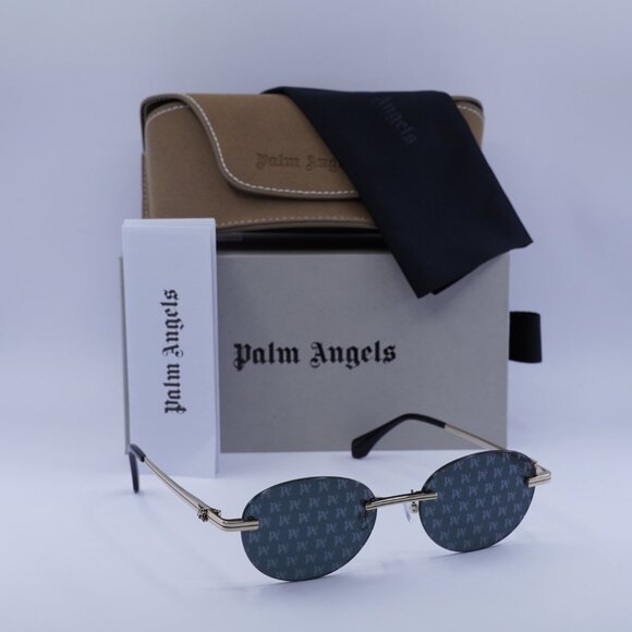 Palm Angels PERI10H CRYSTAL 7607 Sunglasses Gold Oval Frame, Dark Grey Lenses - Picture 9 of 9